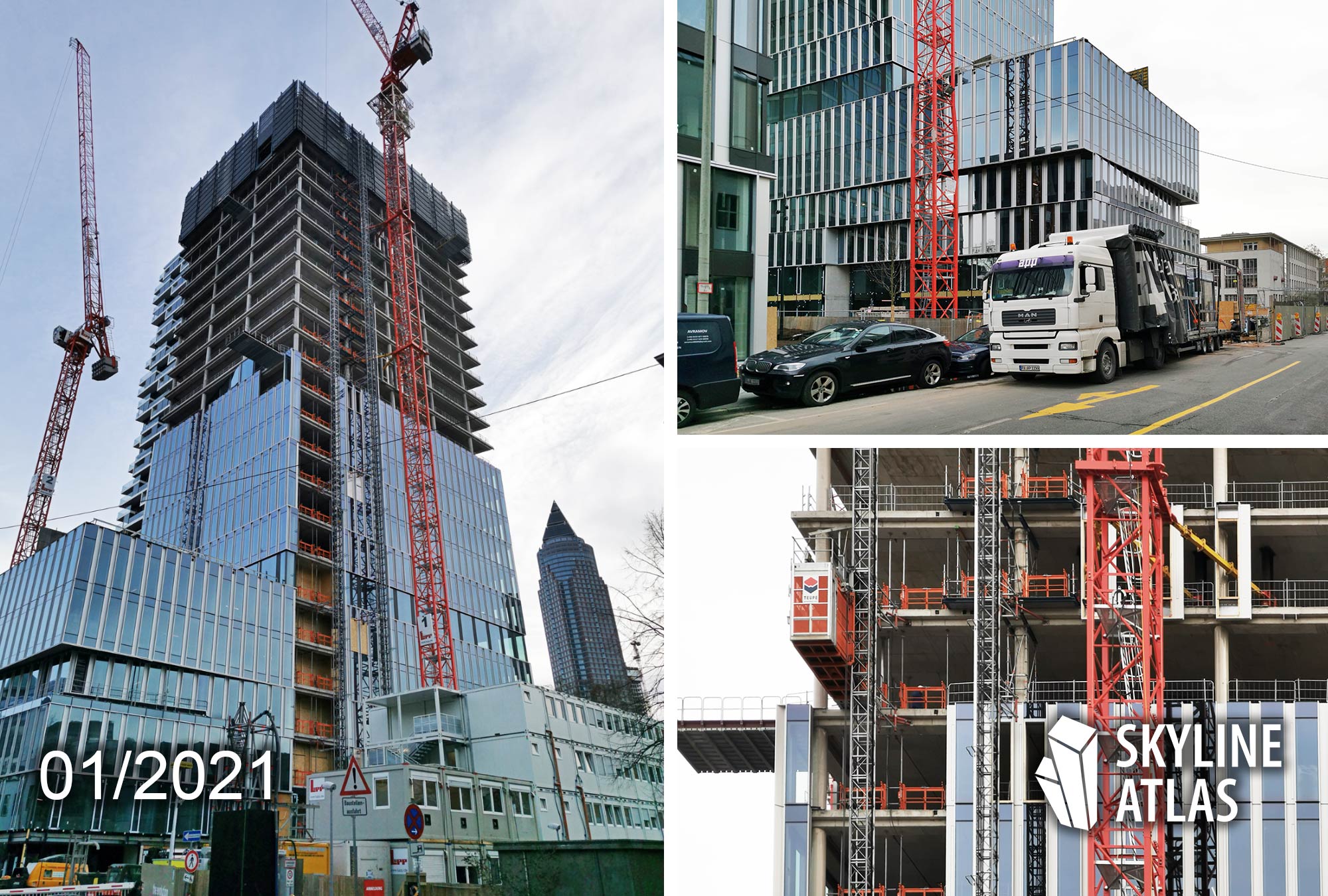 Senckenbergturm Frankfurt - Senckenberg Turm - Kulturcampus Turm - Tower 99 - Bauarbeiten Januar 2021 - Baustelle 2021