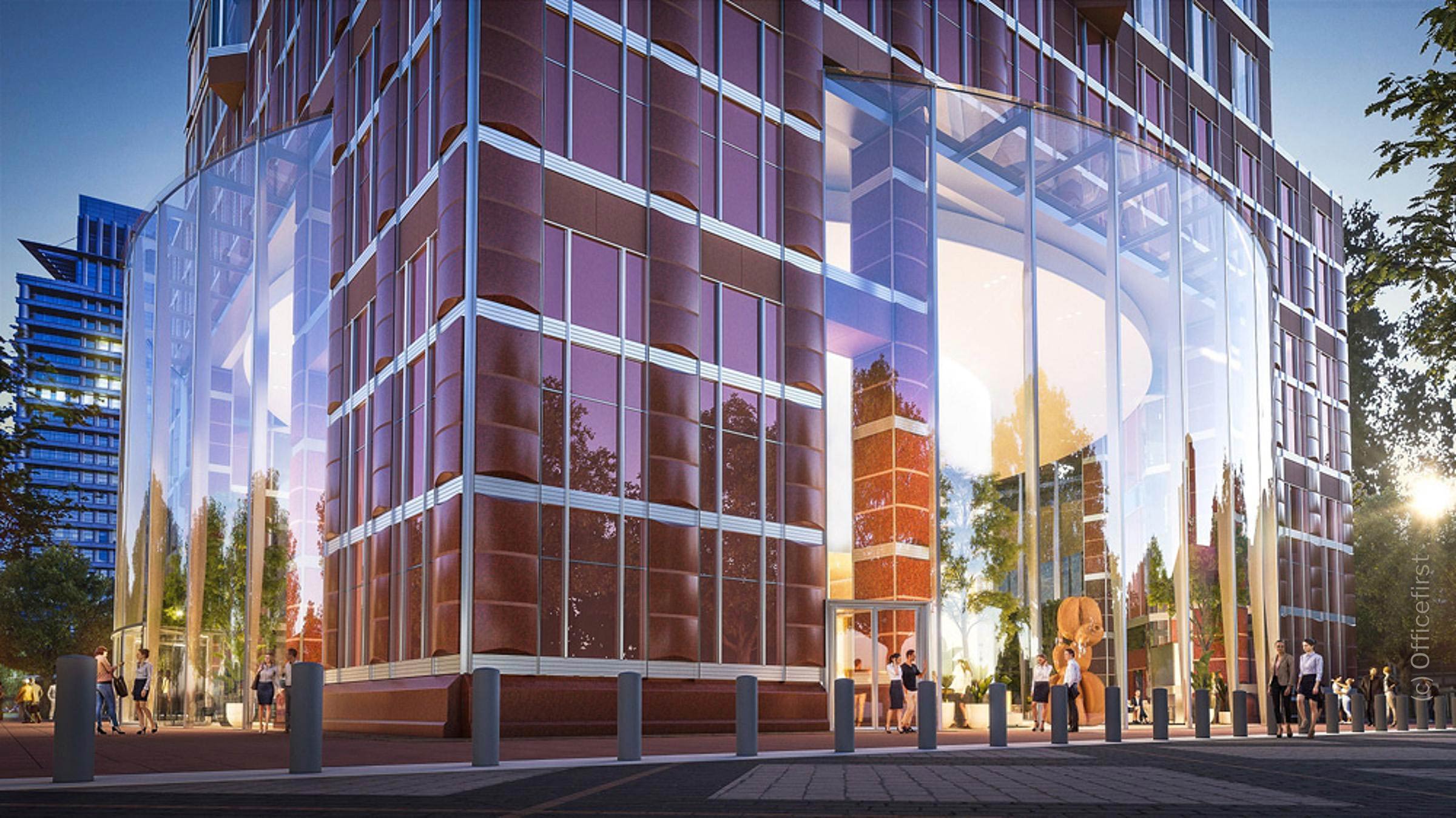 MesseTurm Frankfurt - Umbau und Revitalisierung - Rendering der geplanten Umbauten an der Lobby (c) Officefirst