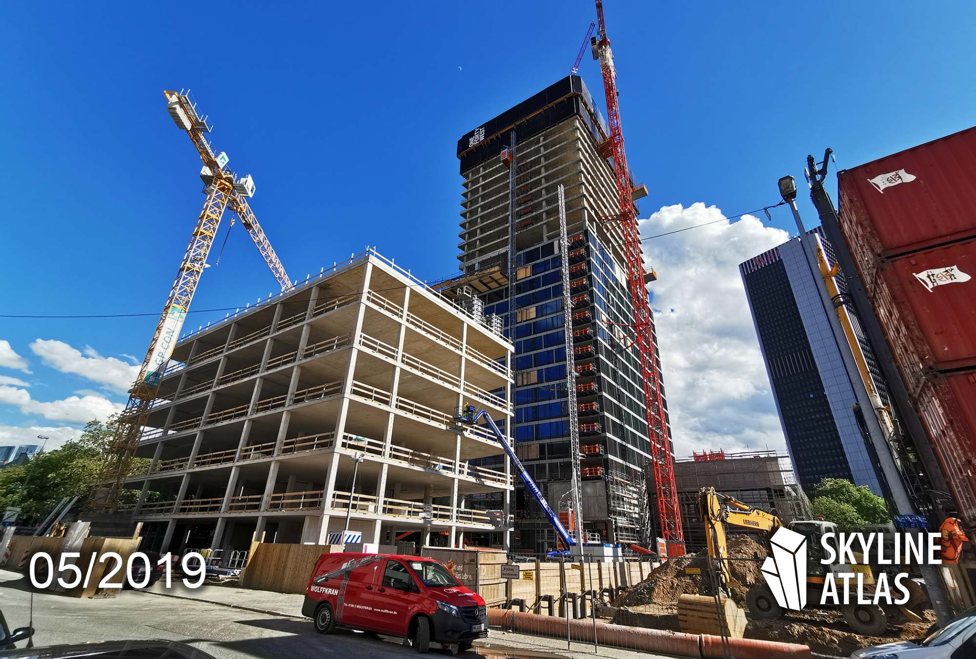 ONE FORTY WEST - 140 West - Hochhaus der hausinvest - Projekt der Commerz Real - Frankfurt Wohnturm - Hochhaus-Baustelle im Mai 2019