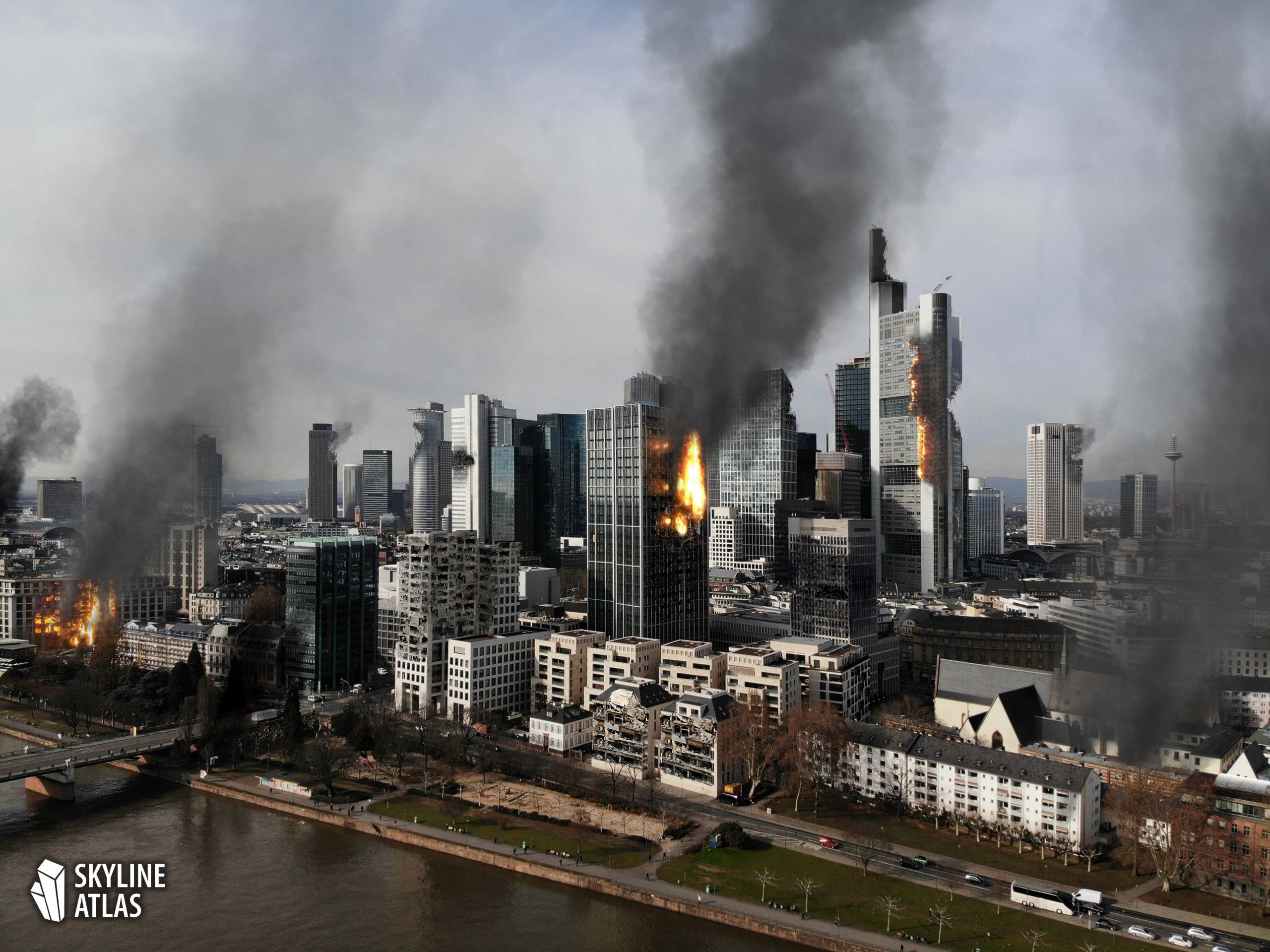 Katastrophe in Frankfurt - Feuer in Hochhäusern - Brand Bankenviertel - Krieg Frankfurt - Unfall Frankfurt - Katastrophe in Frankfurt am Main