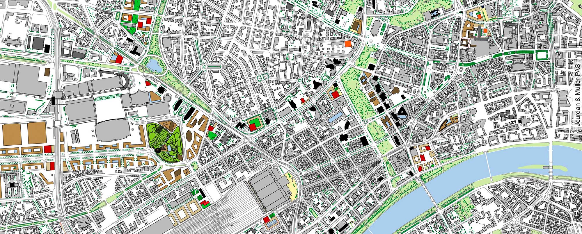 Auszug aus Übersichtskarte Hochhausentwicklungsplan 2008 Jourdan& Müller PAS - für Stadt Frankfurt Planungsamt