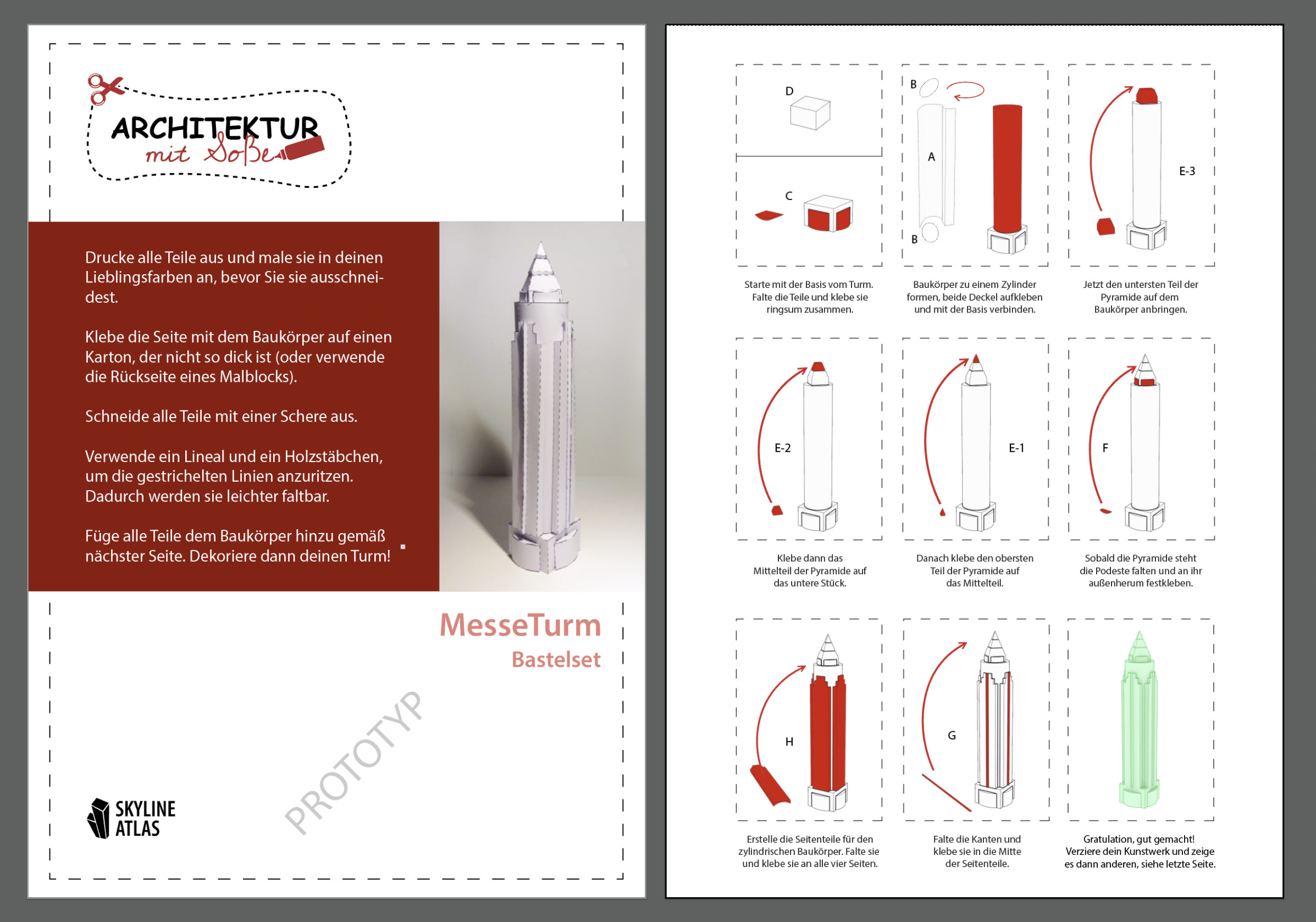 prototyp-bastelset-messeturm Prototyp Bastelset - MesseTurm Frankfurt - Bastelbogen - Skyline Frankfurt basteln - Wolkenkratzer basteln