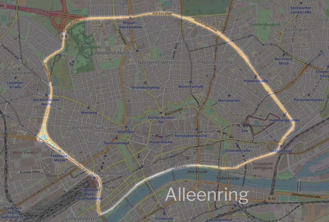 Alleenring Frnakfurt am Main - Alleenring FFM - Karte - Wo der Alleen-Ring verläuft