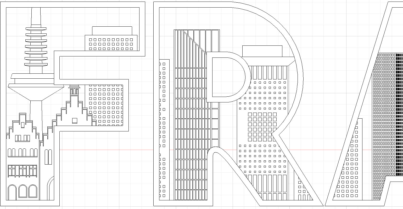 Schriftkontur - Zeichnung der Gebäude