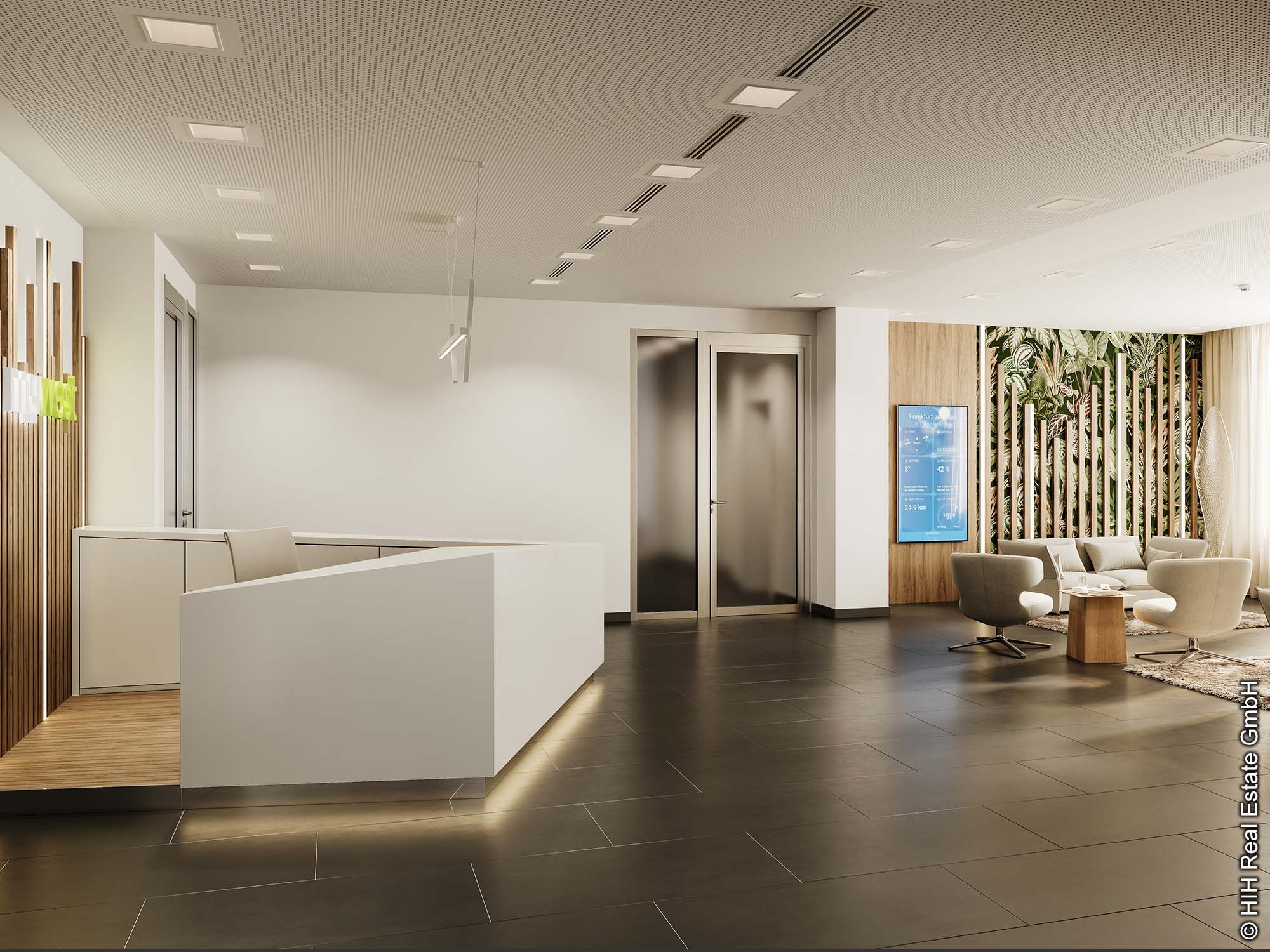 mywest Frankfurt - Lobbybereich mywest Frankfurt - Lobby - Eingangsbereich - Franklinstraße 50 - Loungebereich - HIH Real Estate GmbH