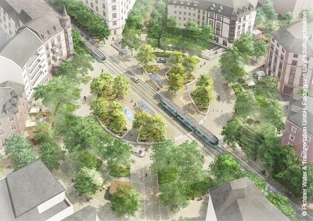 Bauarbeiten für den Schweizer Platz, das neue „Wohnzimmer von Sachsenhausen“, sollen ab 2028 beginnen