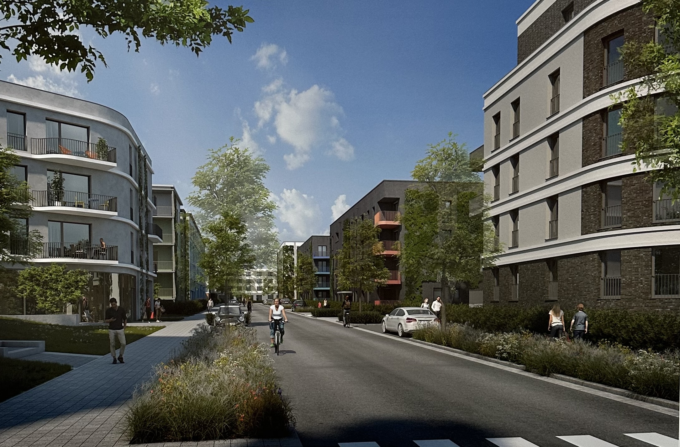 Blick entlang der Mohnblumenstraße in Richtung Kornblumenplatz Visulaisierung: AGB FRANKFURT HOLDING