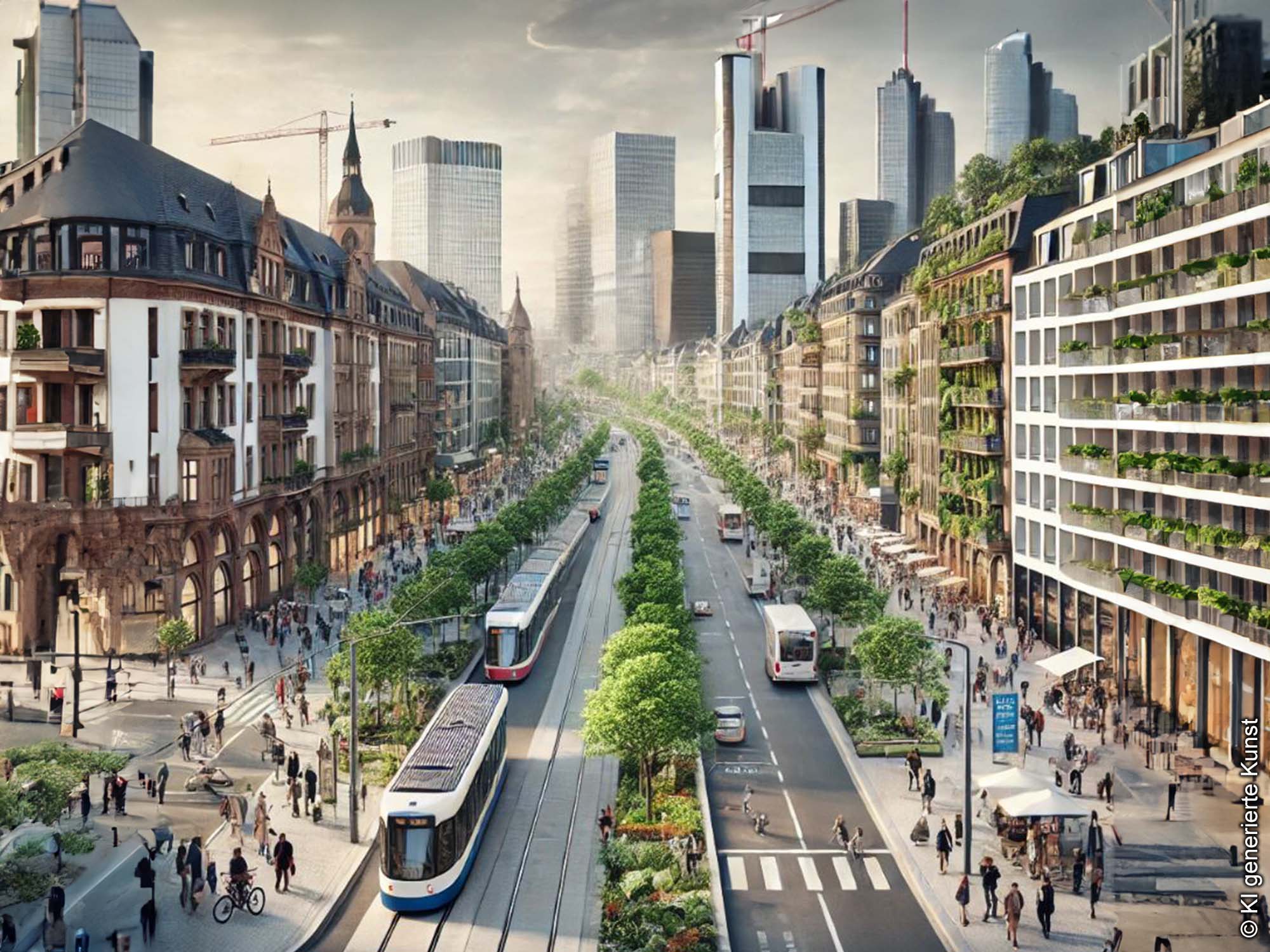 Artikel Autogerechte Stadt - KI - Visualisierung KI - Kunst - Autogerechte Stadt - Grüne Stadt - Einkaufspassage - Öffentliche Zonen - Frankfurt am Main
