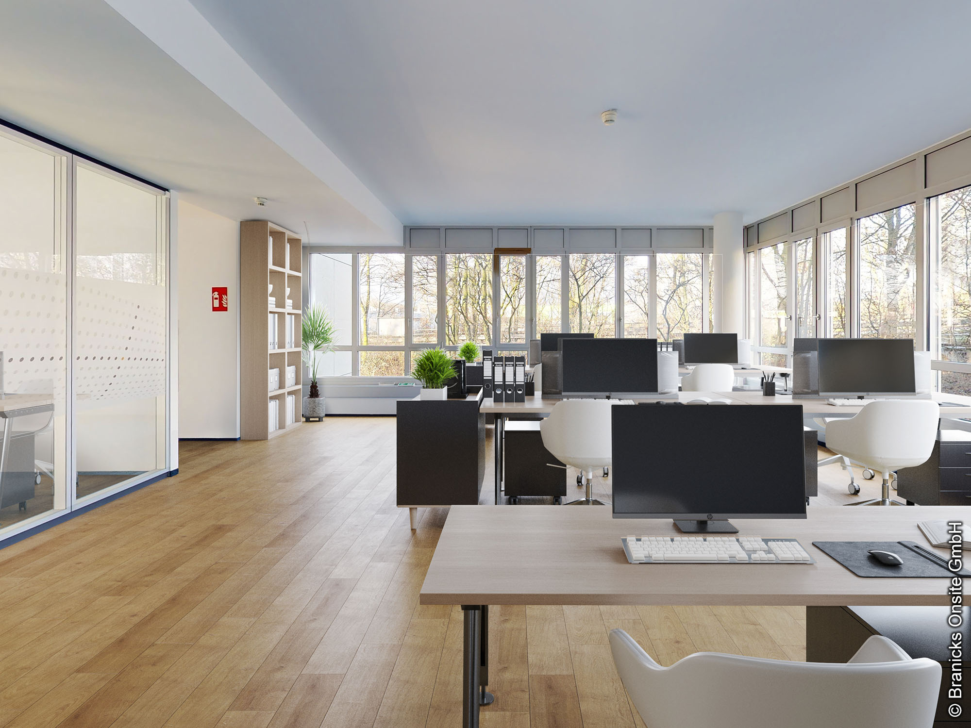 Konzept eines Open Space Büroraums in der Mergenthalerallee 15-21 - Branicks Meeting- und Büroräume - Frankfurt - Eschborn - Mergenthaleralle 15-21 - Modernes Equipment - Entspannte Arbeitsatmosphäre