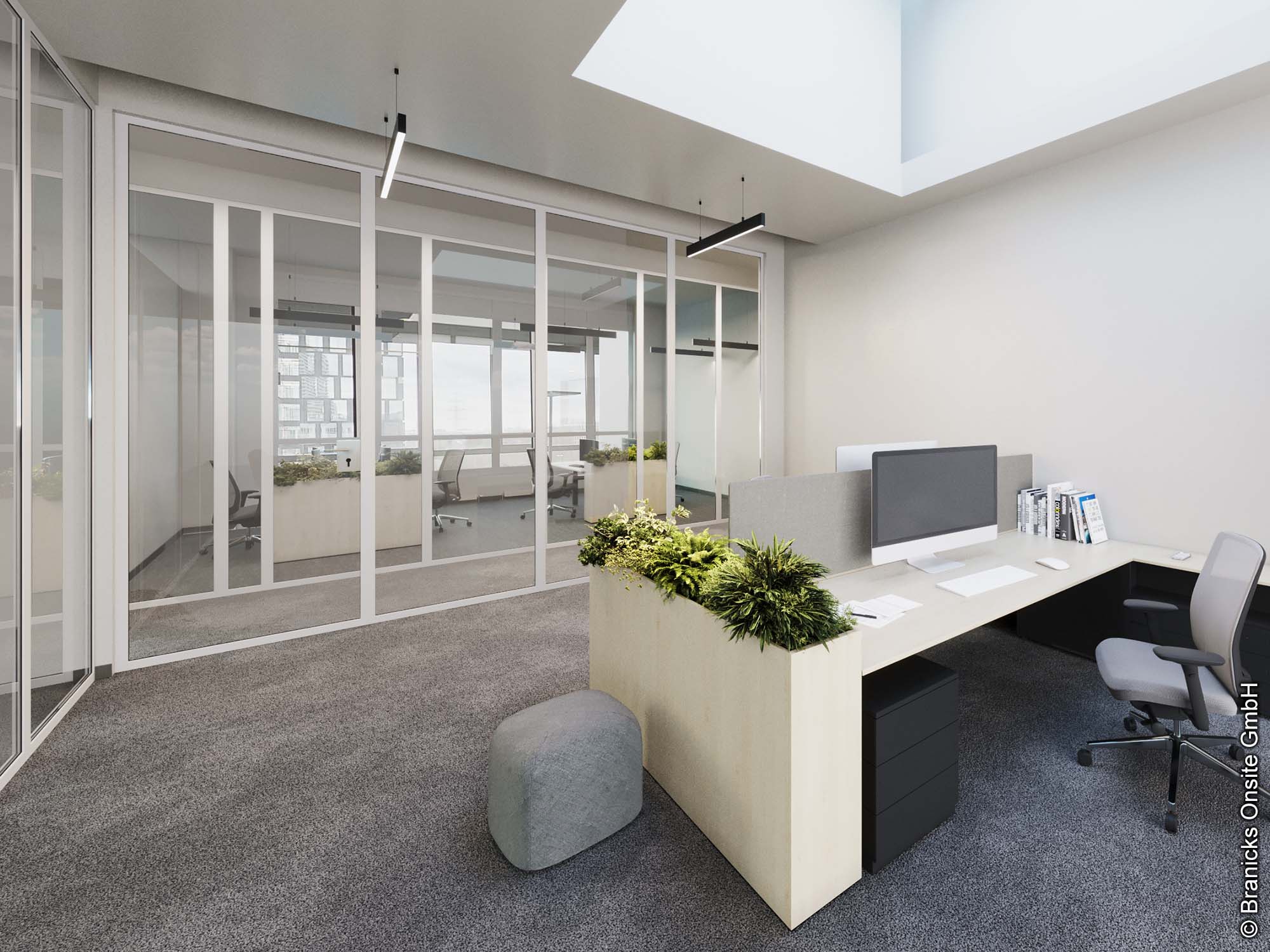 Office mit Bepflanzung - Bürokonzept in der Mergenthalerallee 15-21 - Branicks Meeting- und Büroräume - Frankfurt - Eschborn - Mergenthaleralle 15-21 - Modernes Equipment - Entspannte Arbeitsatmosphäre