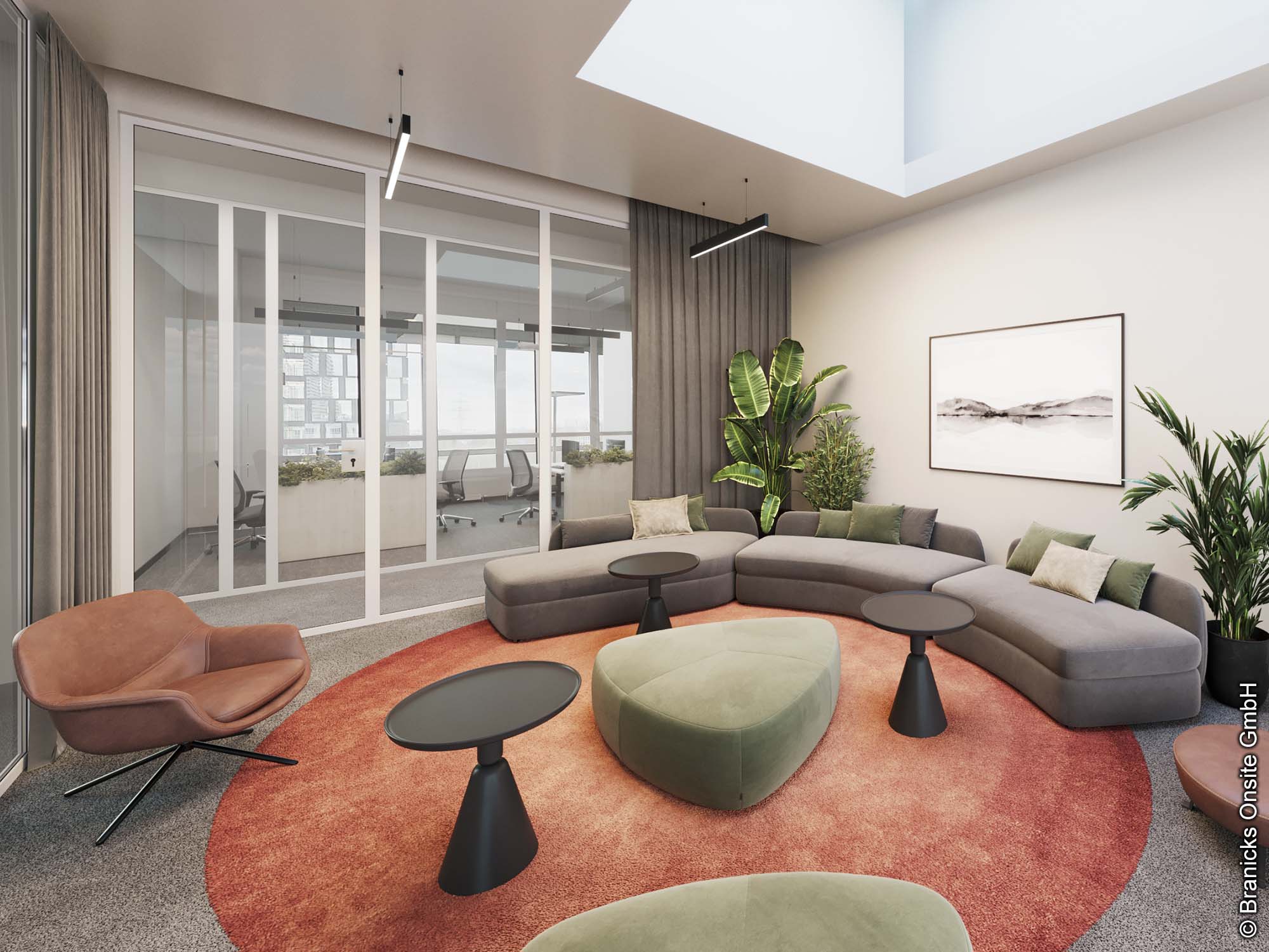 Lounge-Feeling - Bürokonzept in der Mergenthalerallee 15-21 - Branicks Open Space Büros - Meeting- und Büroräume - Frankfurt - Eschborn - Mergenthaleralle 15-21 - Modernes Equipment - Entspannte Arbeitsatmosphäre